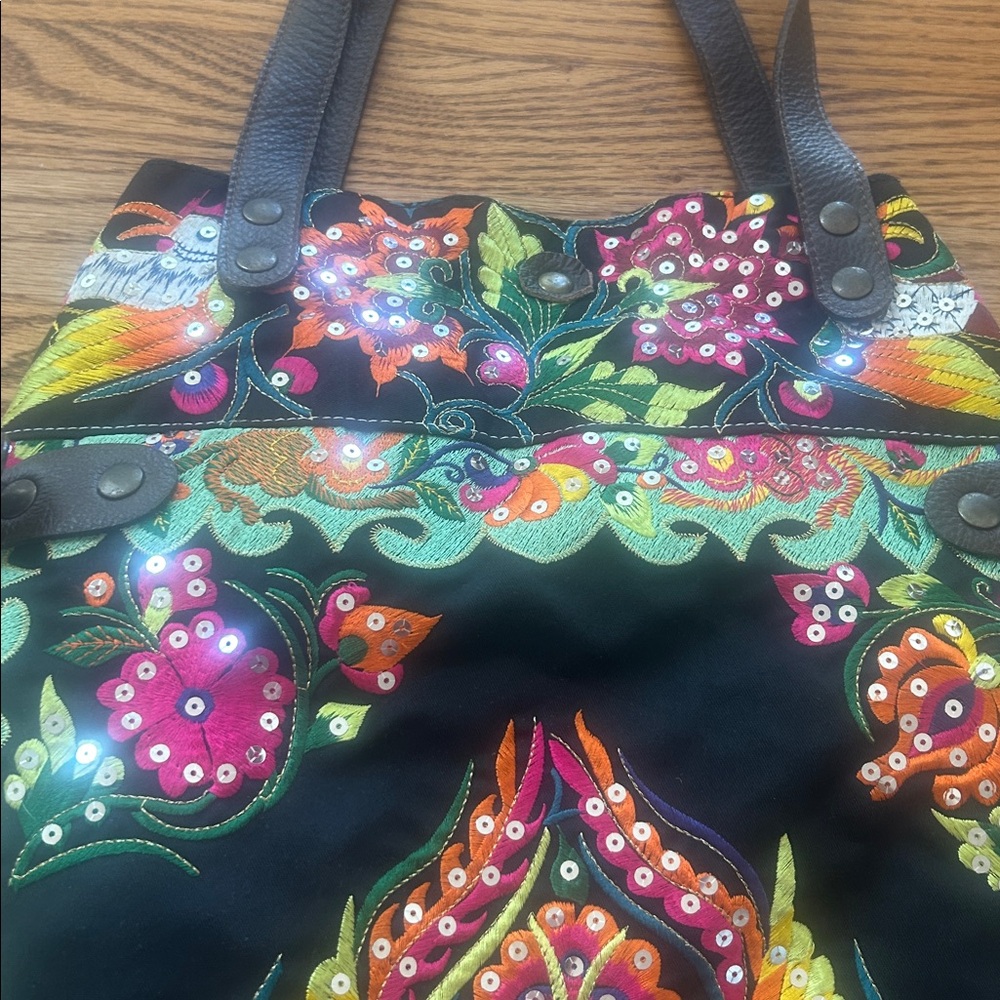 Anthropologie Embroidered Black and Multicolor Bag - Picture 6 of 16